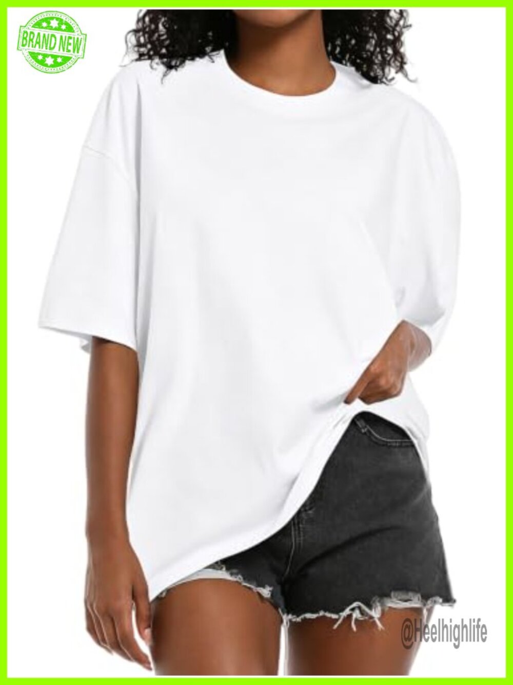 Womens Oversized Short Sleeve Heavyweight Cotton T-Shirt Crew Neck Loose Fit